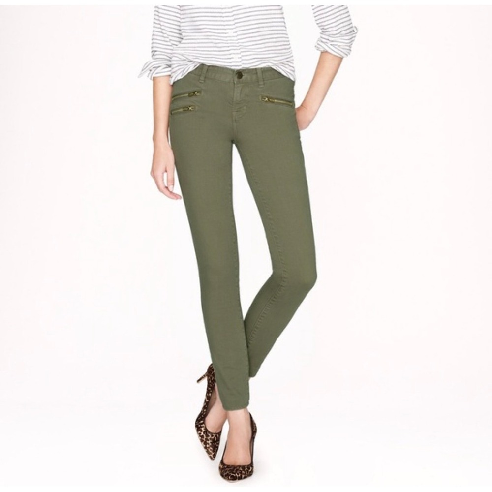 J. Crew Jeans size 26 Toothpick Ankle Pants Olive Green Skinny Zip Pocket 04901